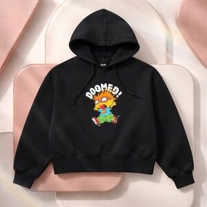 H&M Black Rugrats Chuckie Finster "DOOMED!" Cropped Hoodie Sweatshirt
